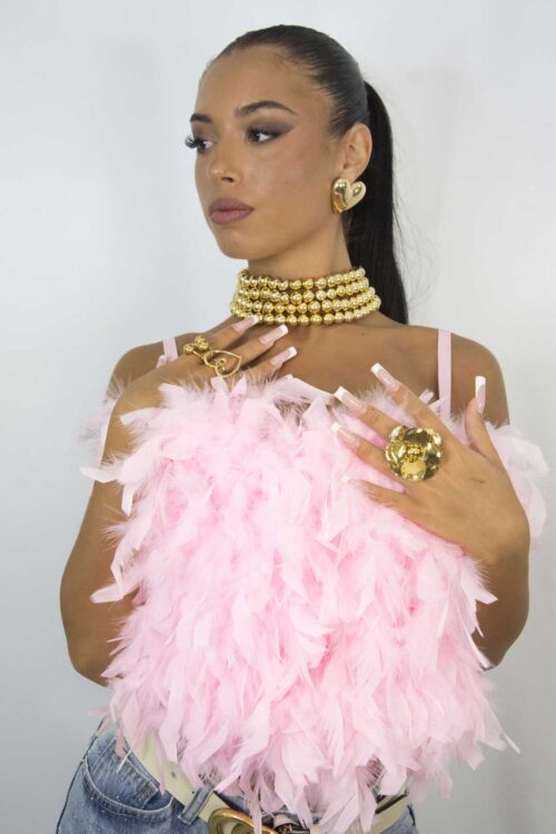 TOP ROSA CON PIUME